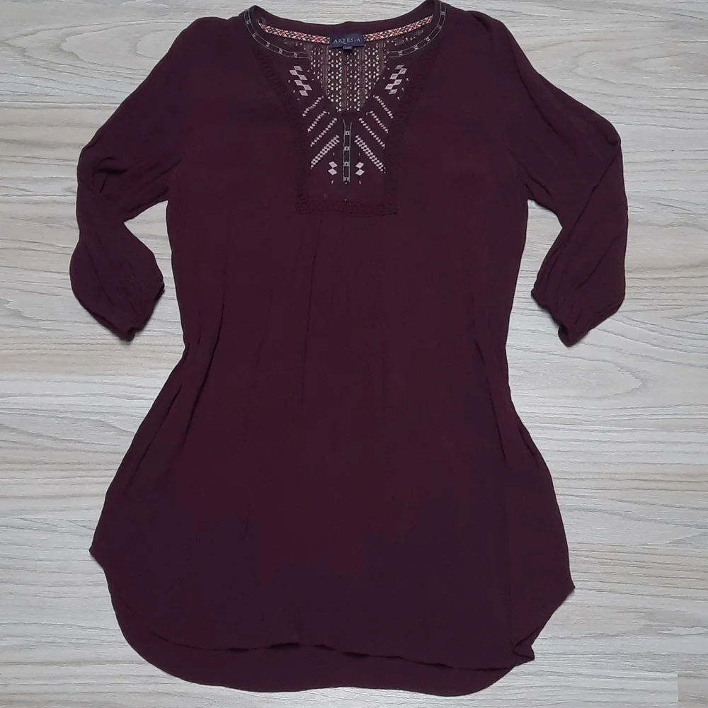 Artesia 3/4 sleeve Wine Goblet Boho Dress size large - Picture 1 of 9